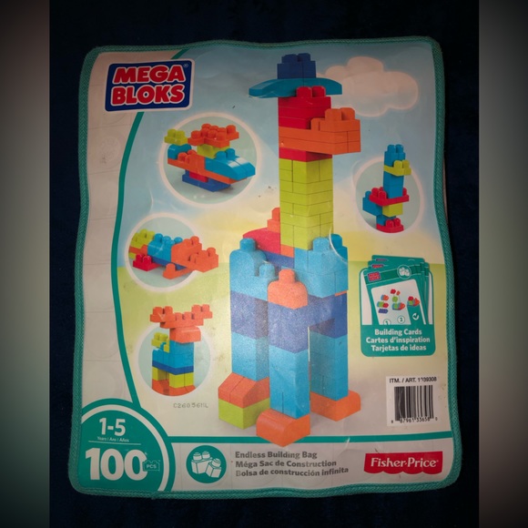 MEGA BLOKS First Builders endless building bag 100 blocks with building cards - Picture 2 of 11